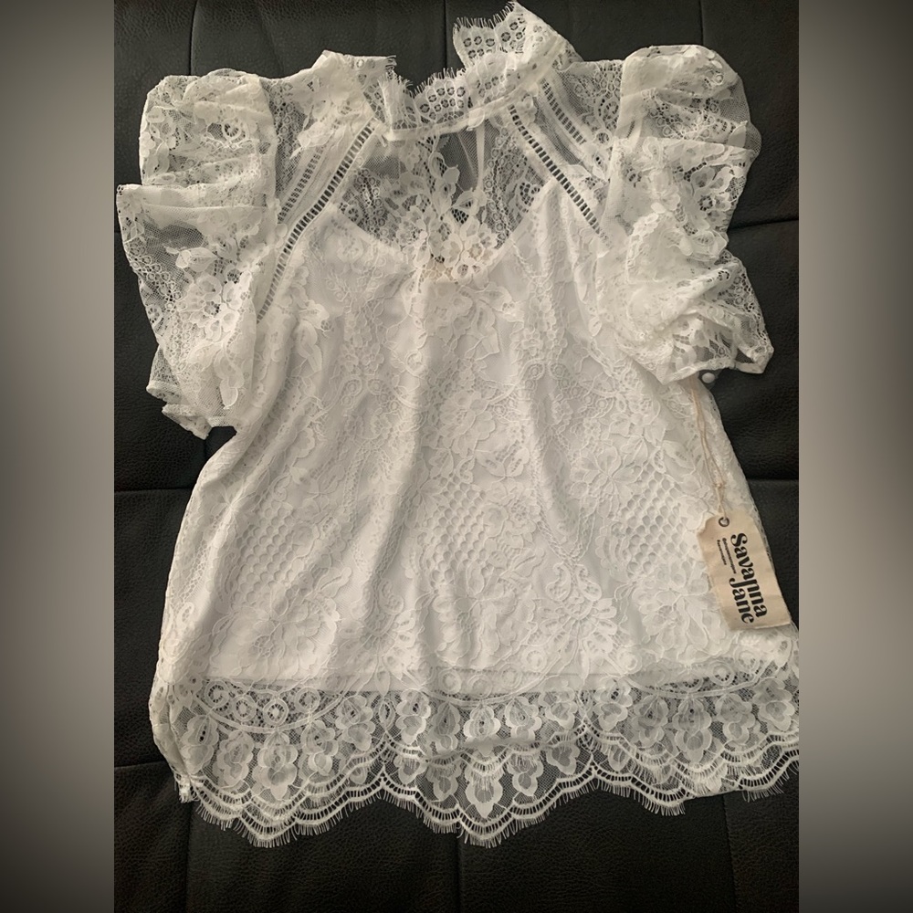 NWT! Savanna Jane Victorian Lace White Blouse Size Large